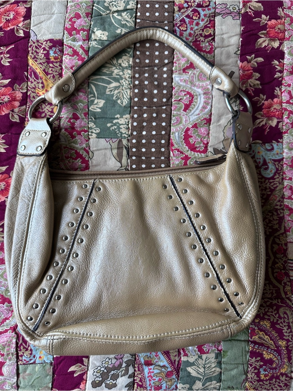 Metallic Gold Stud-Accent Women’s Hobo HandBag